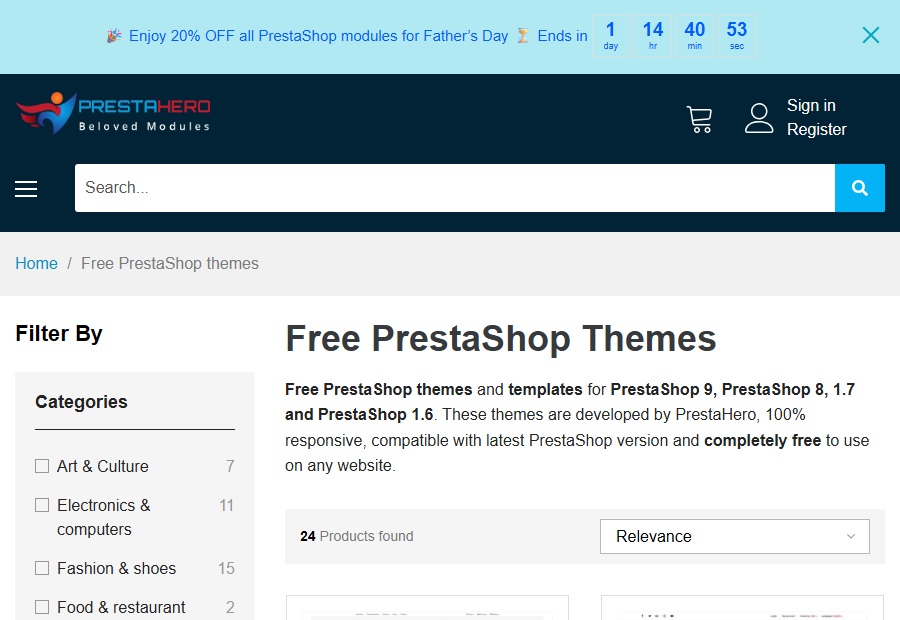 Plantilla PrestaHero Free para PrestaShop